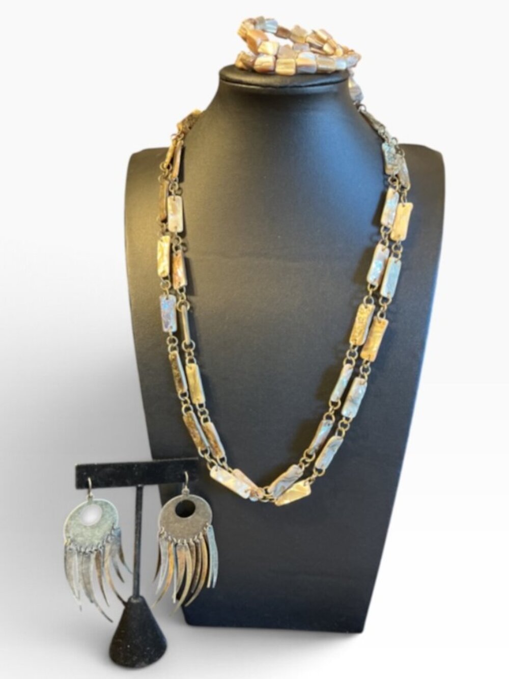 Shell Link Necklace Wrap Bracelet Fringe Dangle Earrings Boho Jewelry Lot